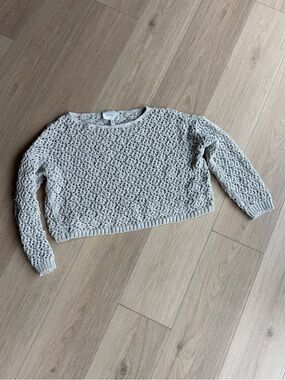 Jessica Simpson Crochet Cropped Crew Sweater - Light Taupe